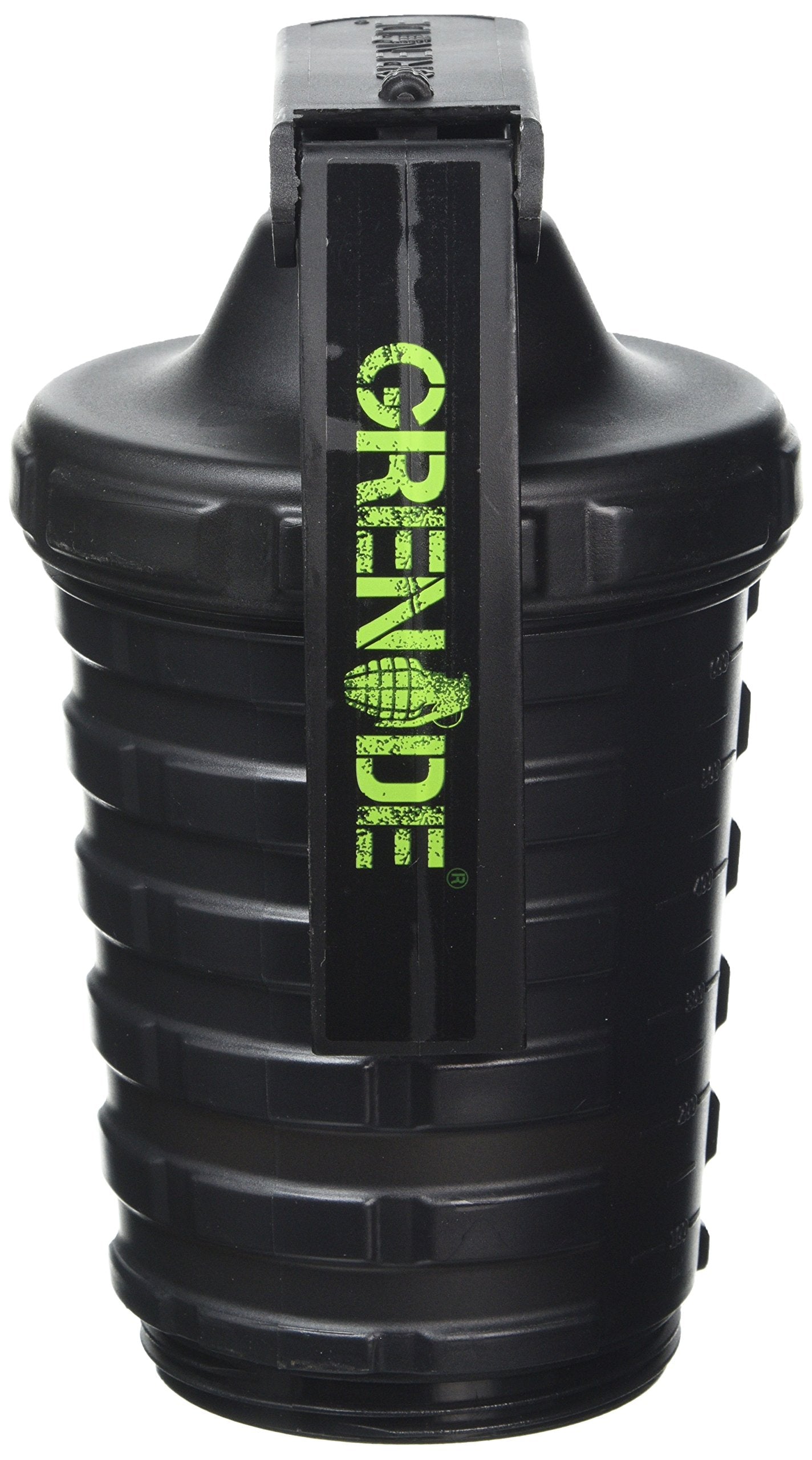 Grenade Shaker Bottle storage-compartment interior holds powder and capsules for workouts.