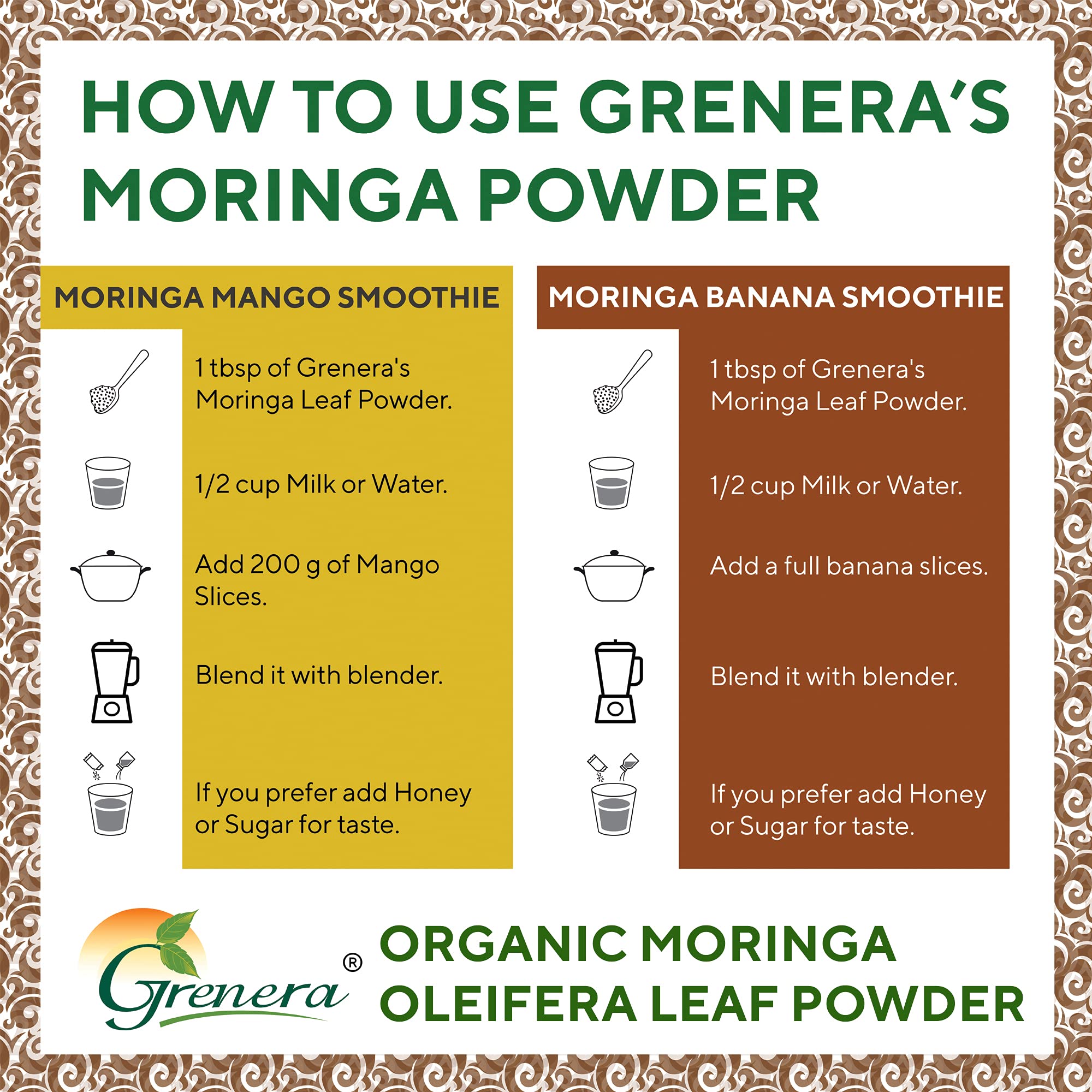 Suggested use of Moringa powder in beverages