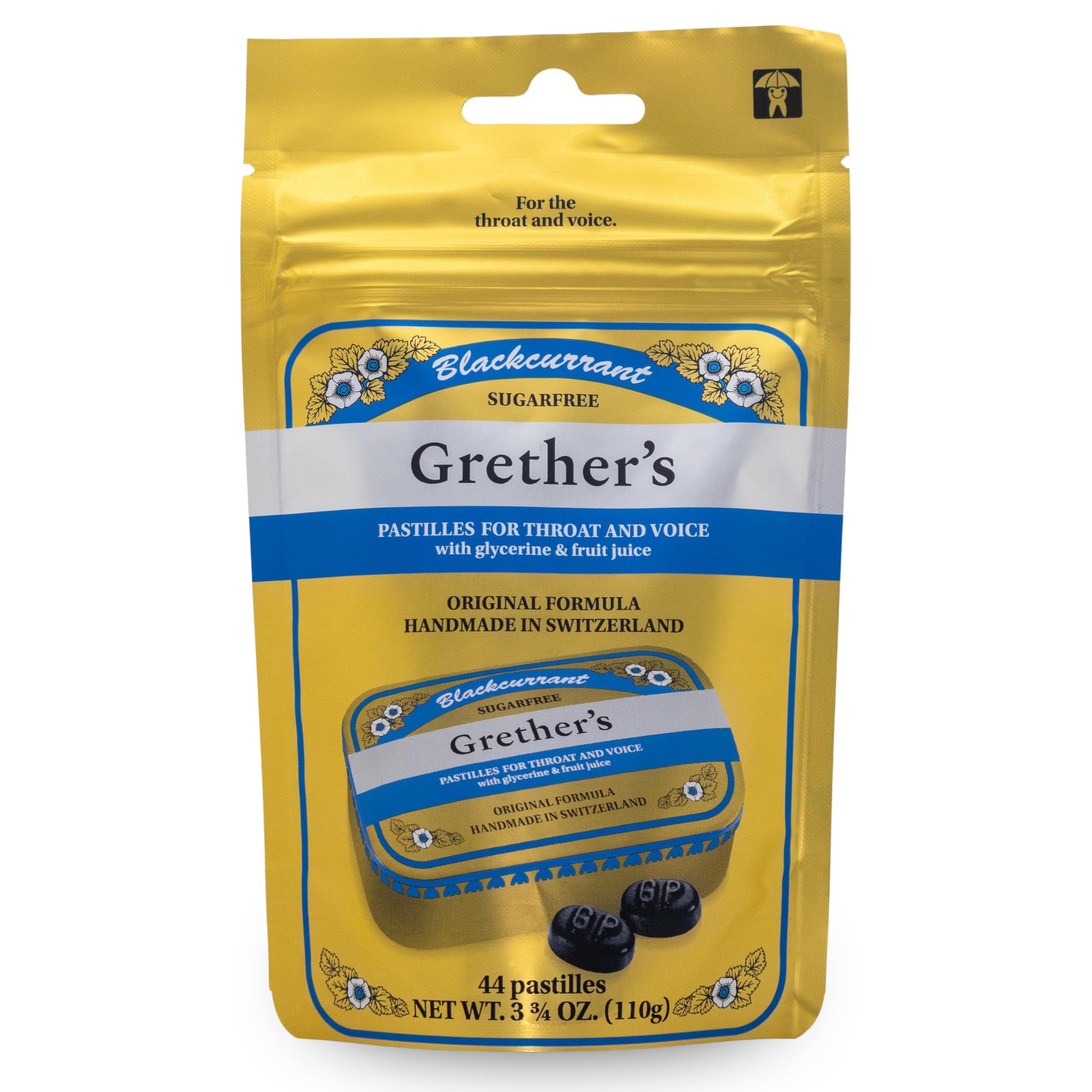 Main product image showing GRETHER'S Sugarfree Blackcurrant Pastilles 3.7 oz pack
