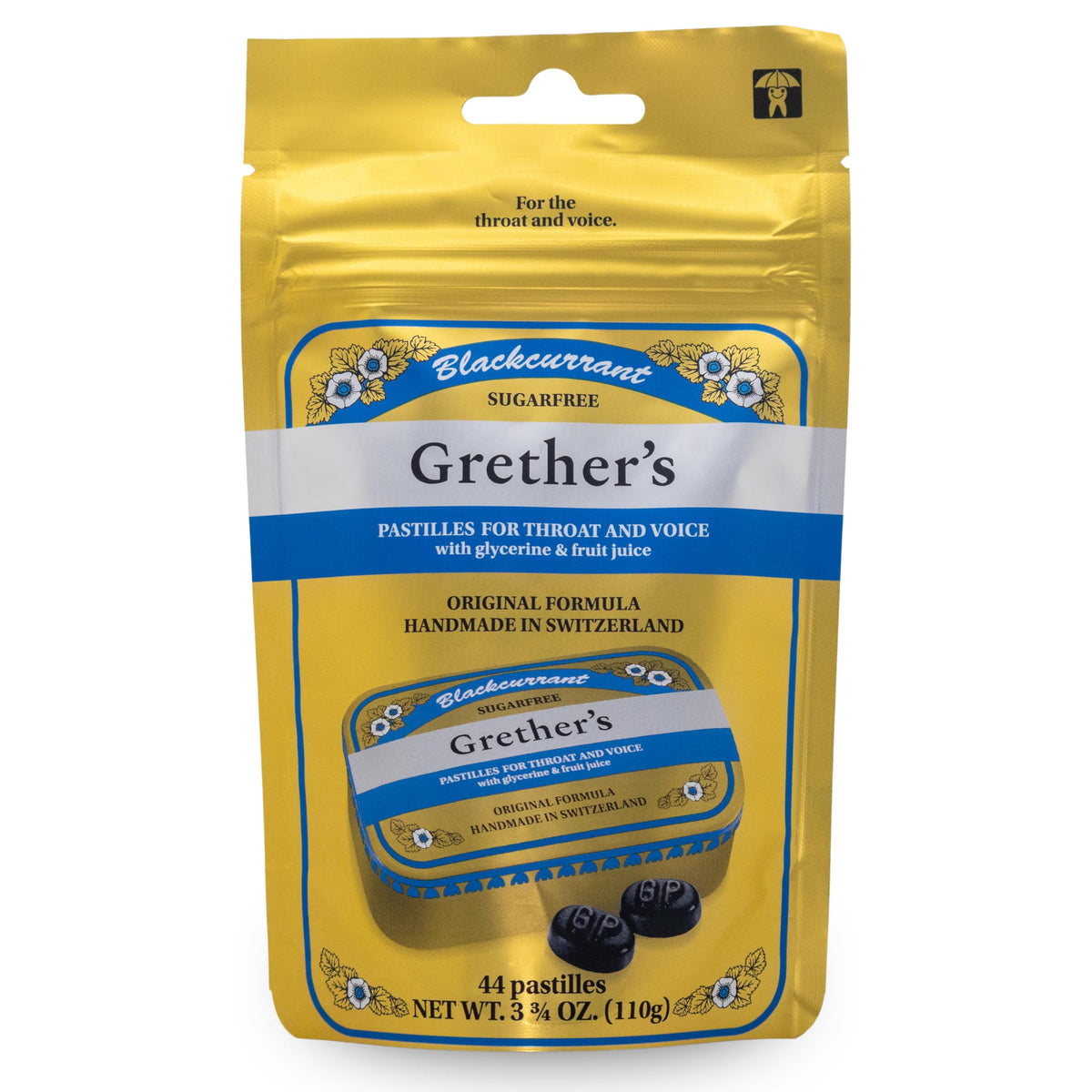Main product image showing GRETHER'S Sugarfree Blackcurrant Pastilles 3.7 oz pack