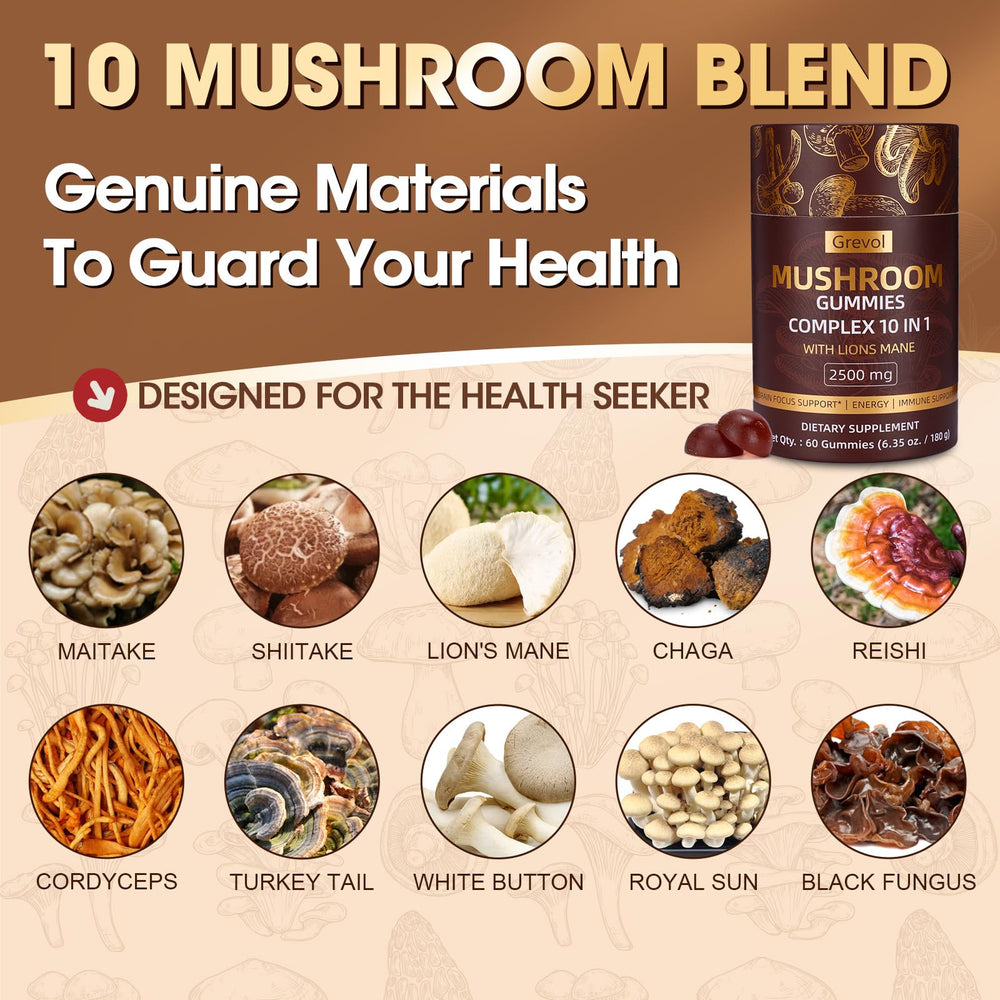 Grevol Mushroom Gummies with Lion's Mane, blister-pack serving