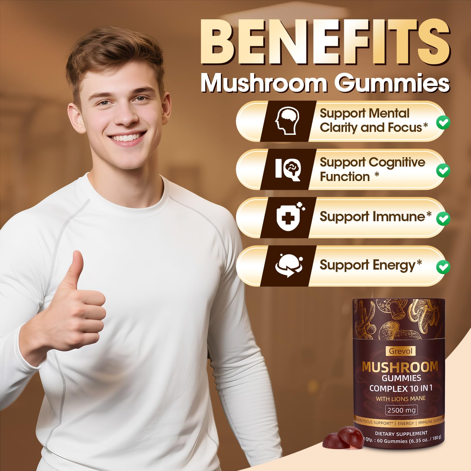 Travel-friendly individually wrapped Grevol Mushroom Gummies