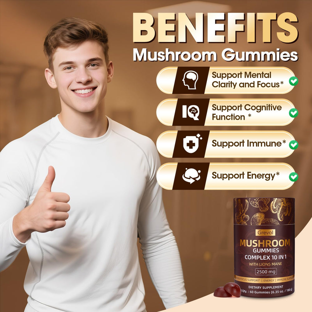 Travel-friendly individually wrapped Grevol Mushroom Gummies