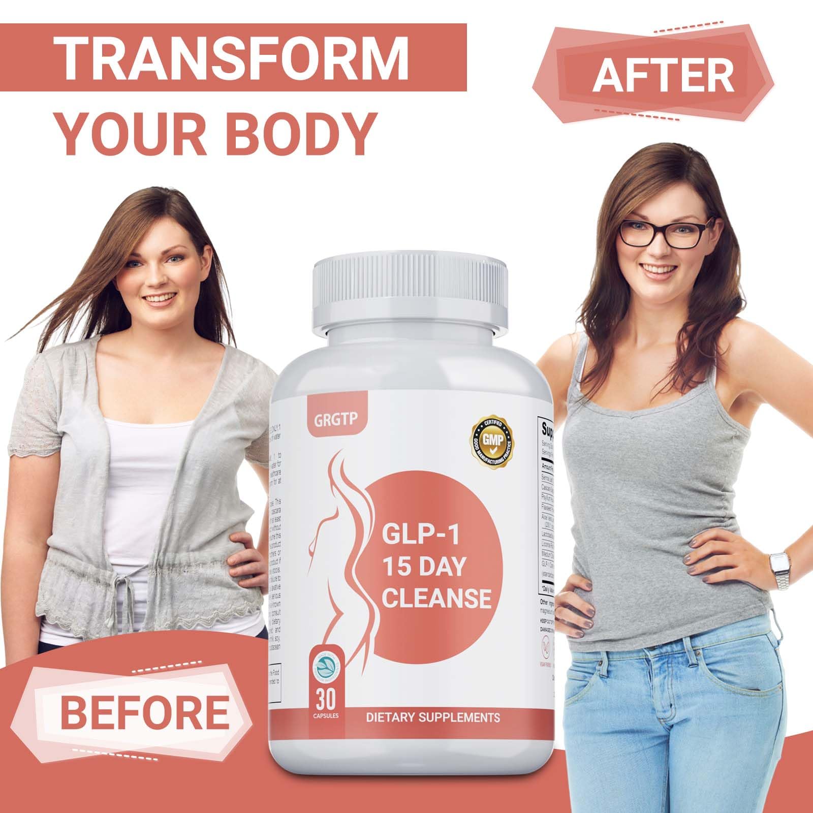 GRGTP GLP-1 Natural Cleanse psyllium husk capsule emphasizes fiber for gentle cleansing