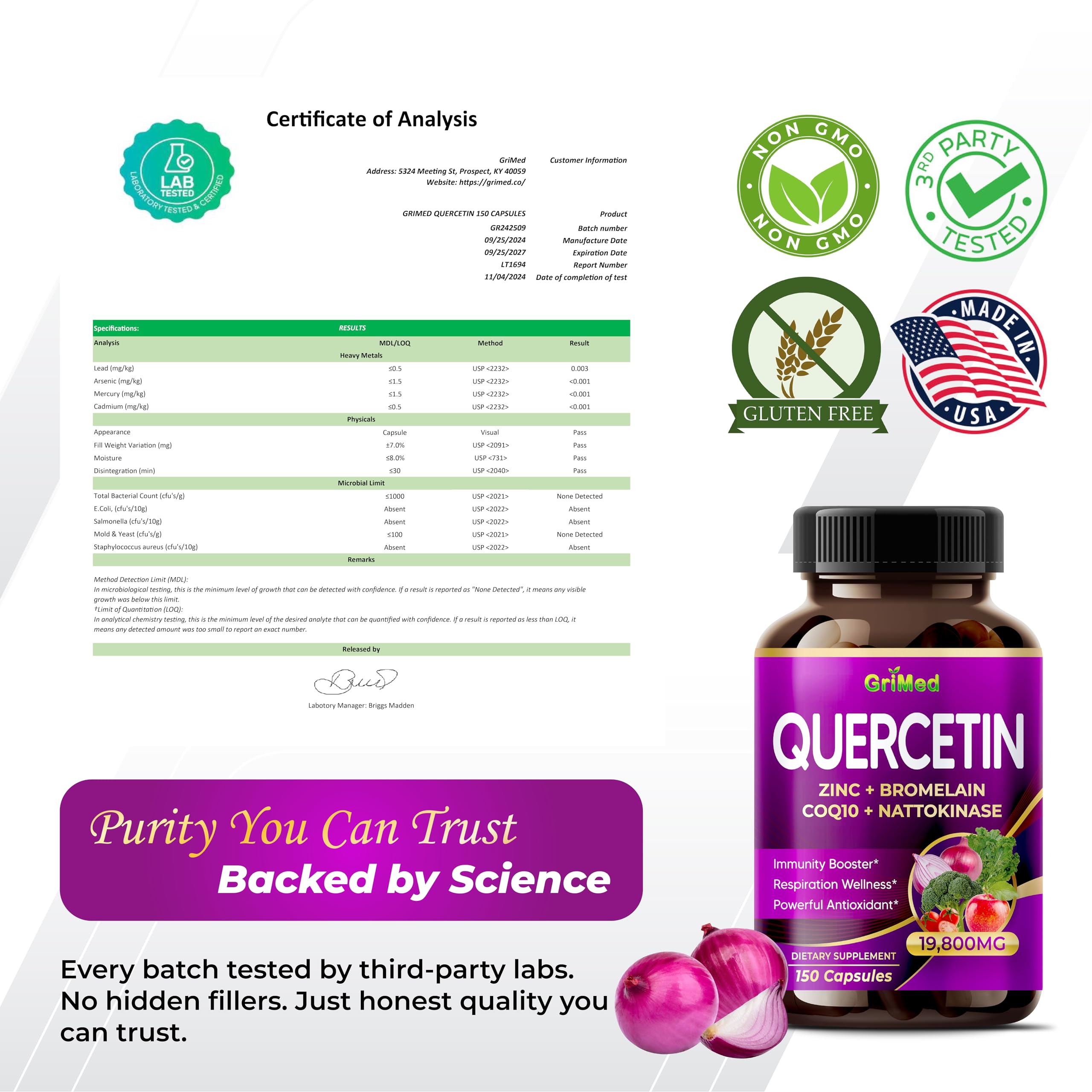 Made in USA manufacturing facility for GriMed Quercetin