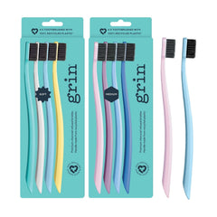 Grin charcoal-infused toothbrushes – soft and medium bristles, 8-count in purple