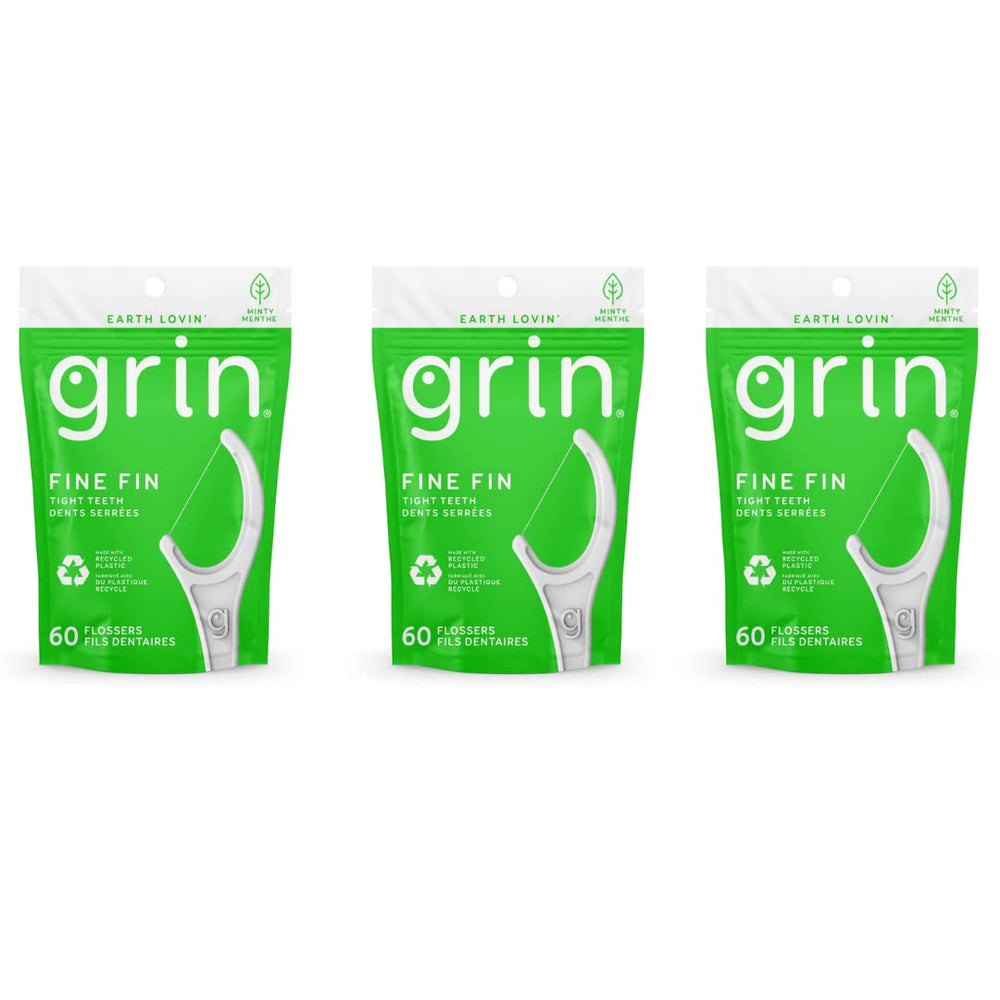 GRIN dental floss 3-pack, fine floss for tight teeth