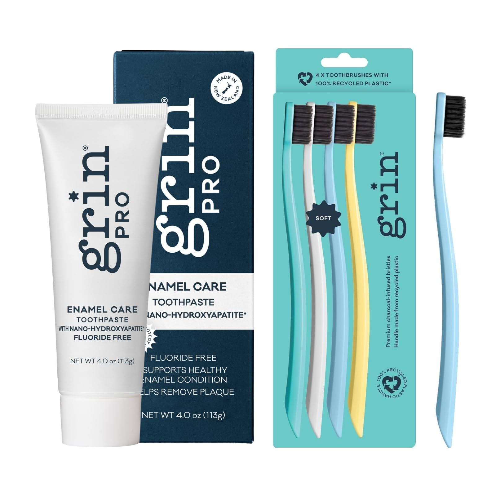 Grin Pro enamel care toothpaste tube on display