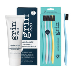 Grin Pro enamel care toothpaste tube on display