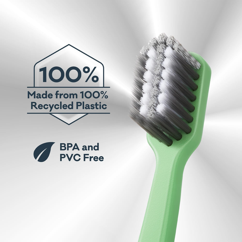 Two-count toothbrush packaging with recyclable materials