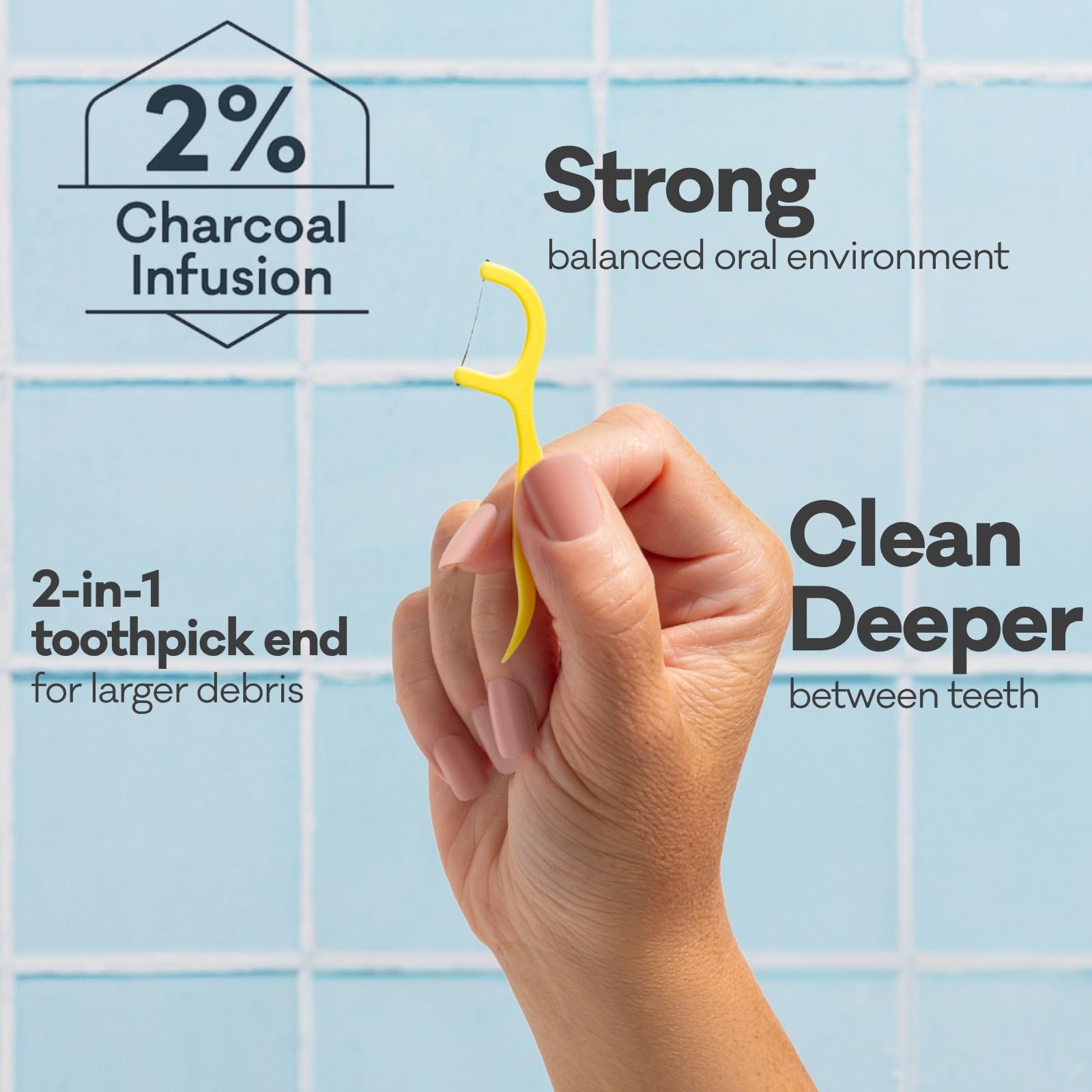 Floss picks reaching between tight teeth