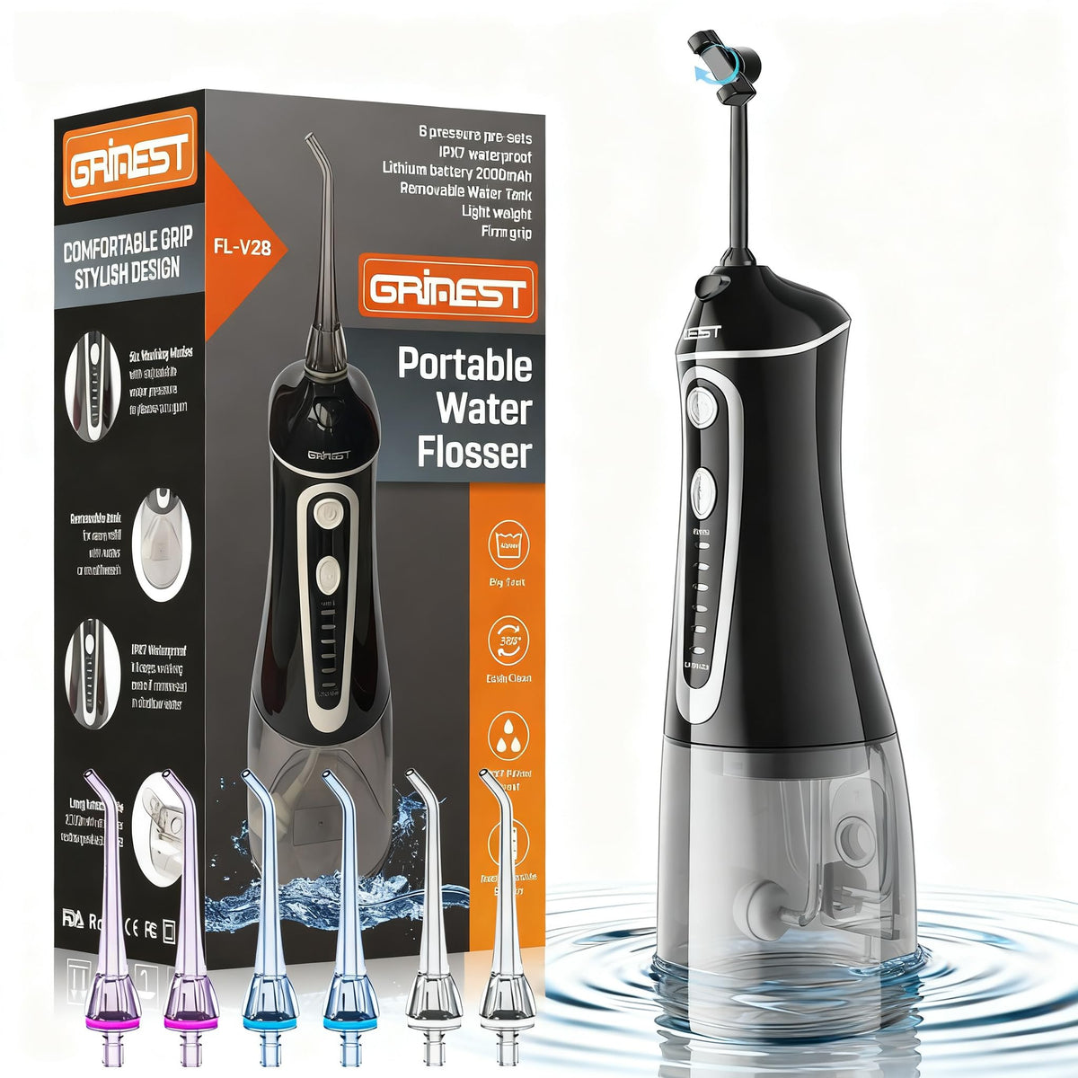 Grinest water flosser front view in black