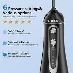 Grinest water flosser top view showing controls