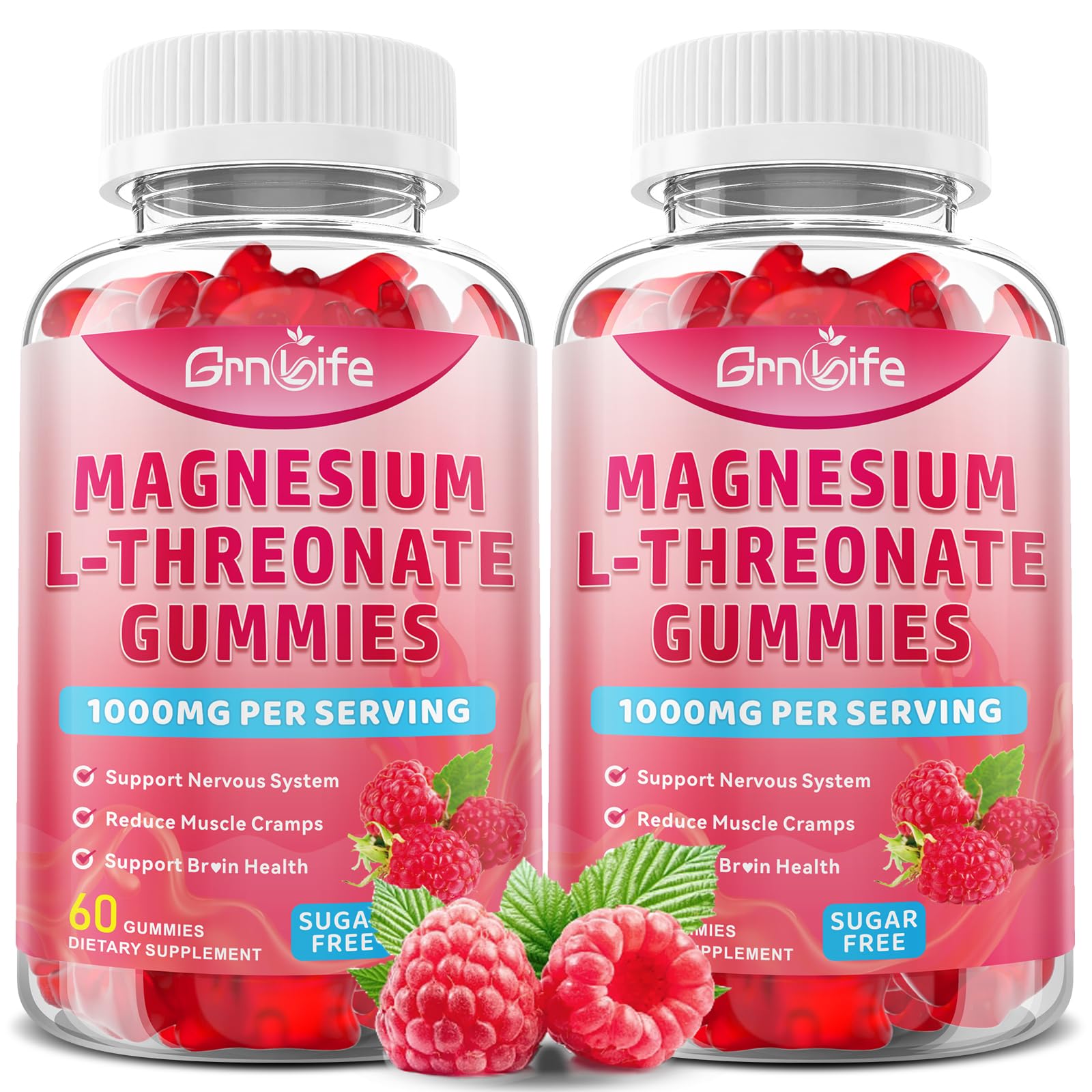 Grnlife Magnesium L-Threonate Gummies 2-Pack Raspberry front view
