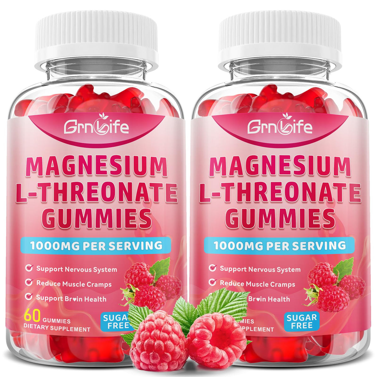 Grnlife Magnesium L-Threonate Gummies 2-Pack Raspberry front view