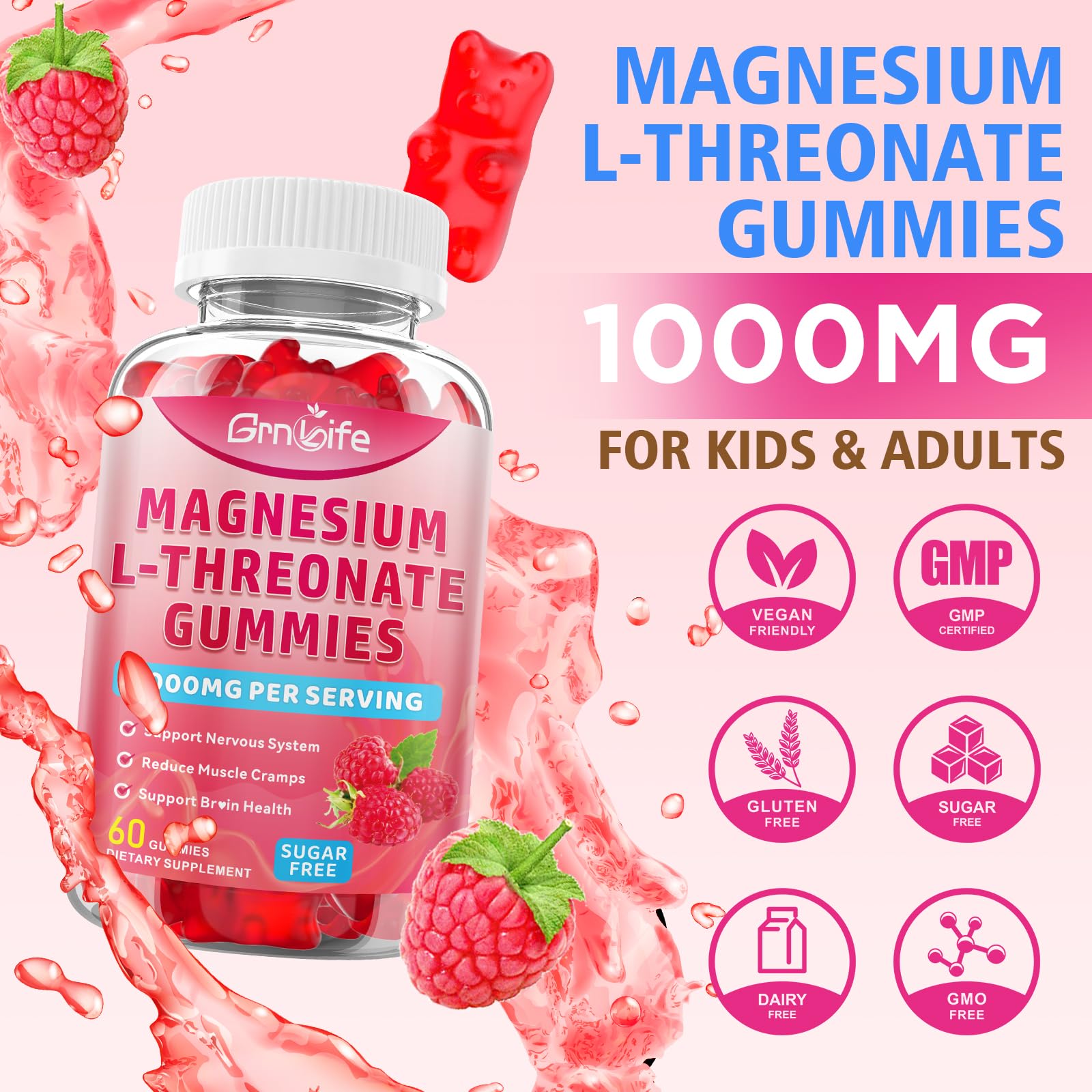 Gummies suitable for kids and adults with raspberry flavor
