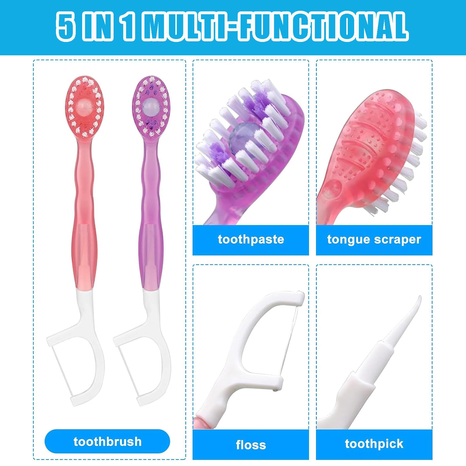 Compact travel-friendly toothbrush with built-in tongue scraper