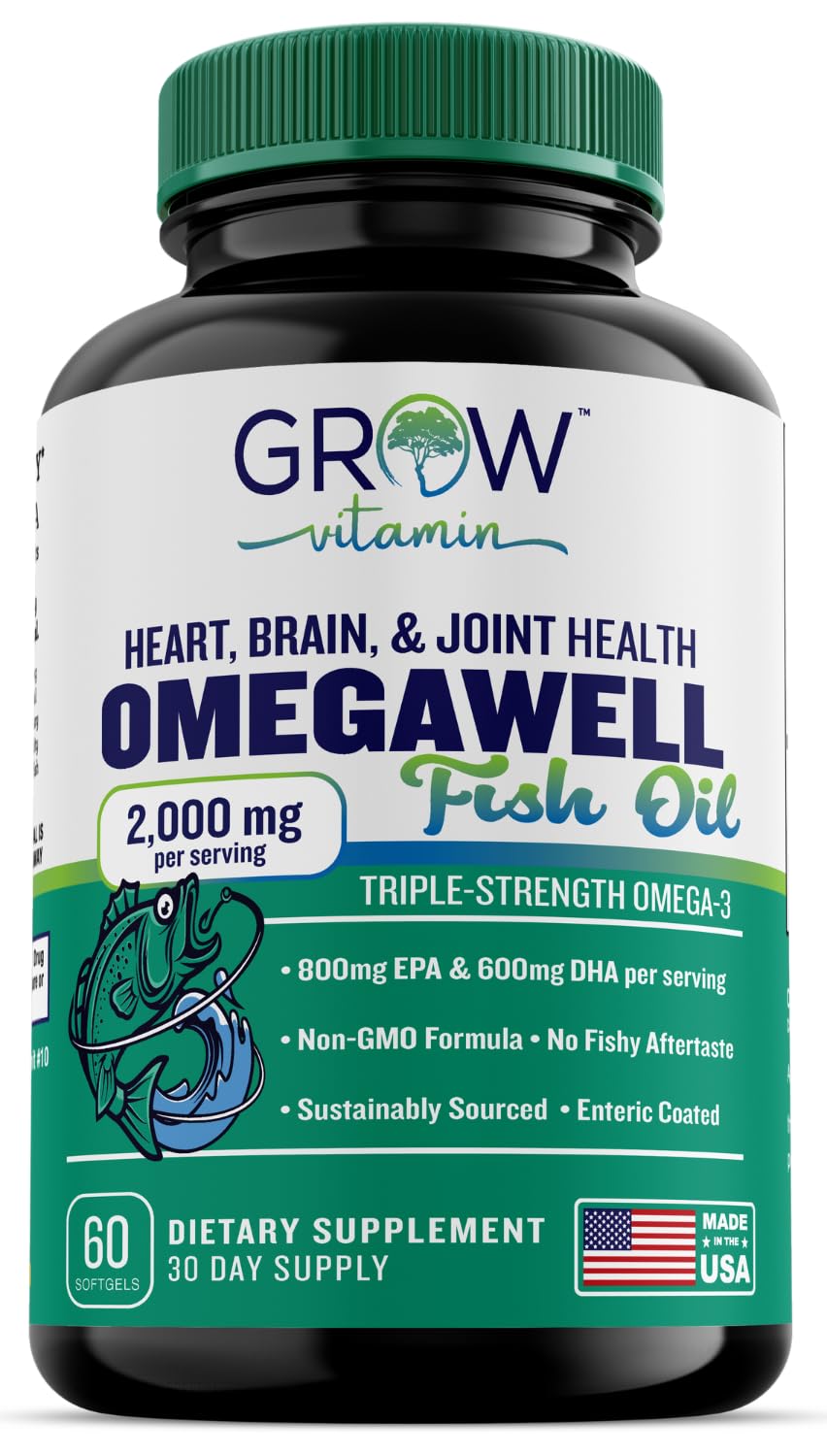 Bottle of Grow Vitamin Triple Strength Omega-3 Fish Oil 800 mg EPA 600 mg DHA