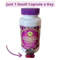 Probiotic capsules with prebiotic fiber on a white background