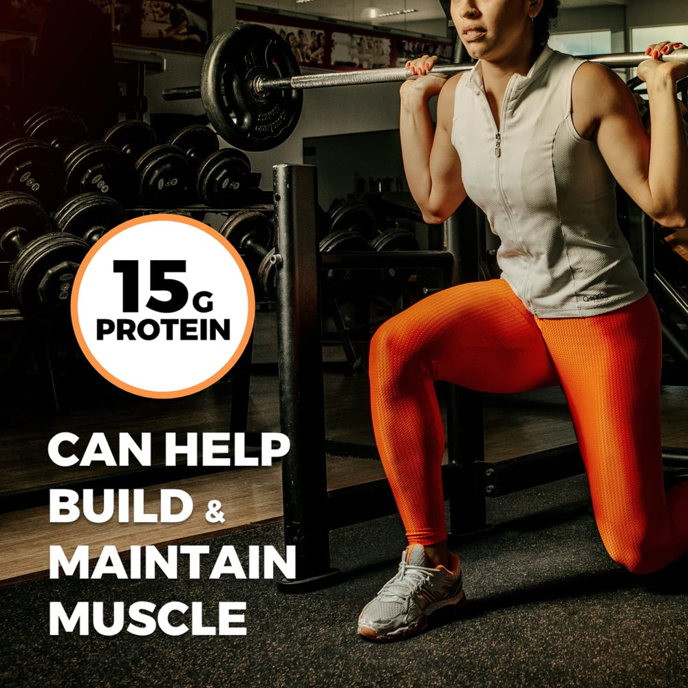 Growing Naturals pea protein powder blended into a creamy smoothie in a bowl.