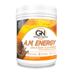 Growing Naturals One & Done SuperShake bottle highlights protein and fiber benefits