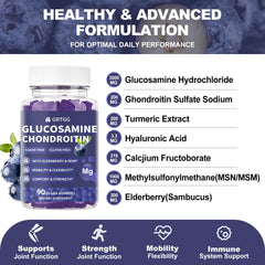 GRTGG bottle label close-up highlighting 3000mg glucosamine, 1000mg MSM, 200mg chondroitin
