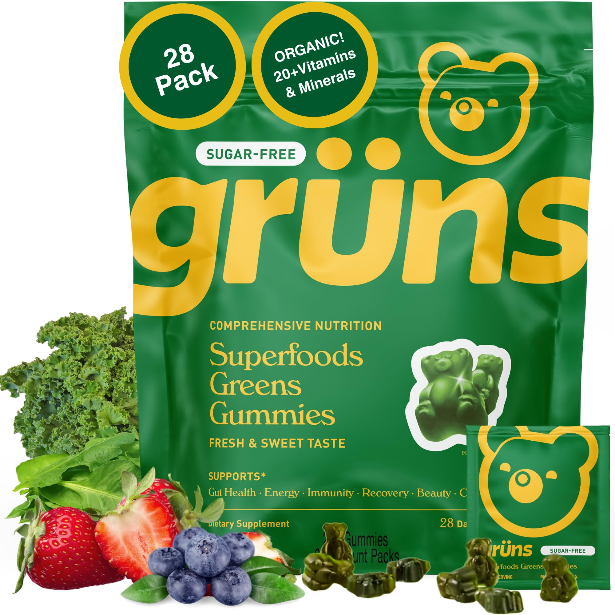 Gruns Super Greens Gummies bottle front label