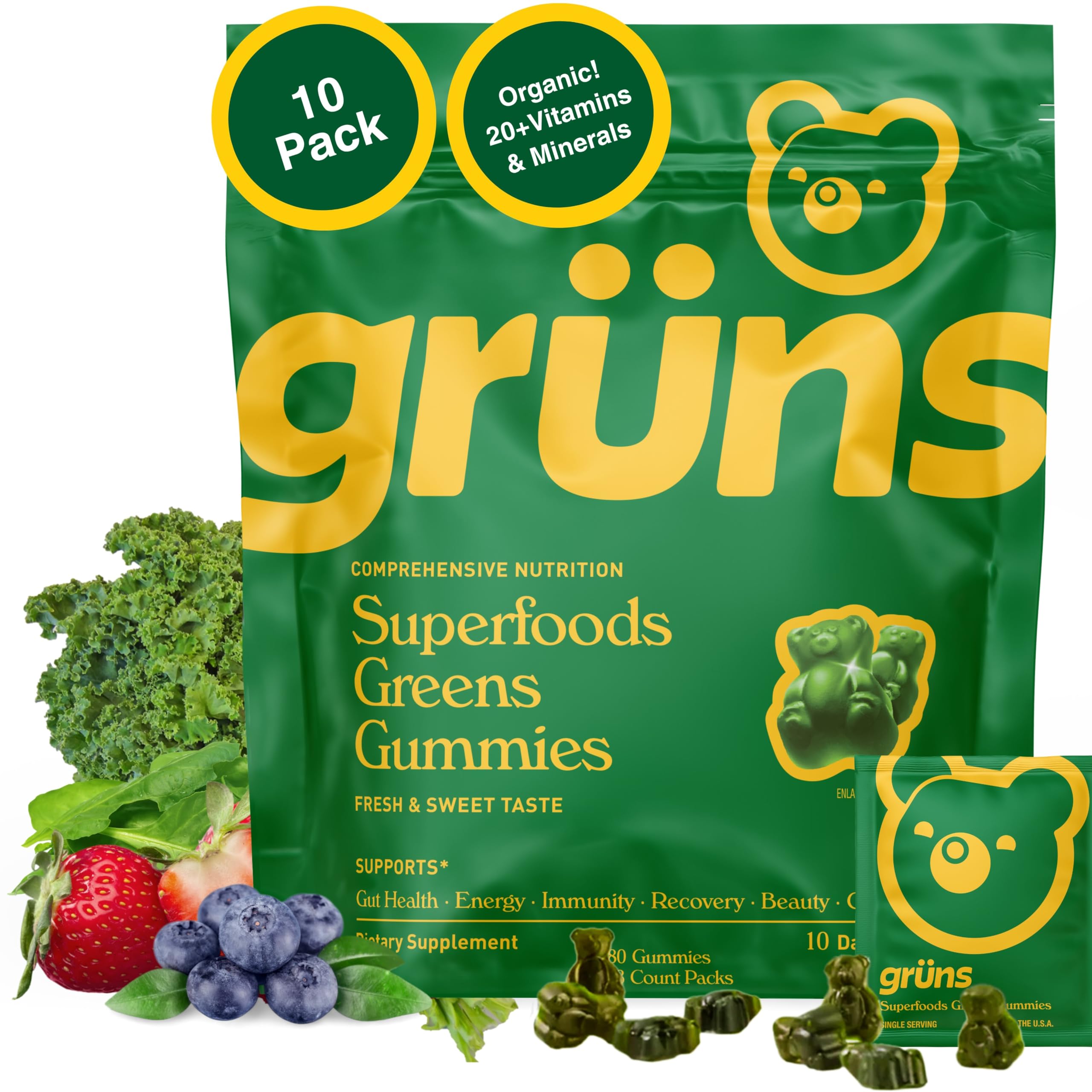 Grüns Adults Super Greens Gummies bottle front view
