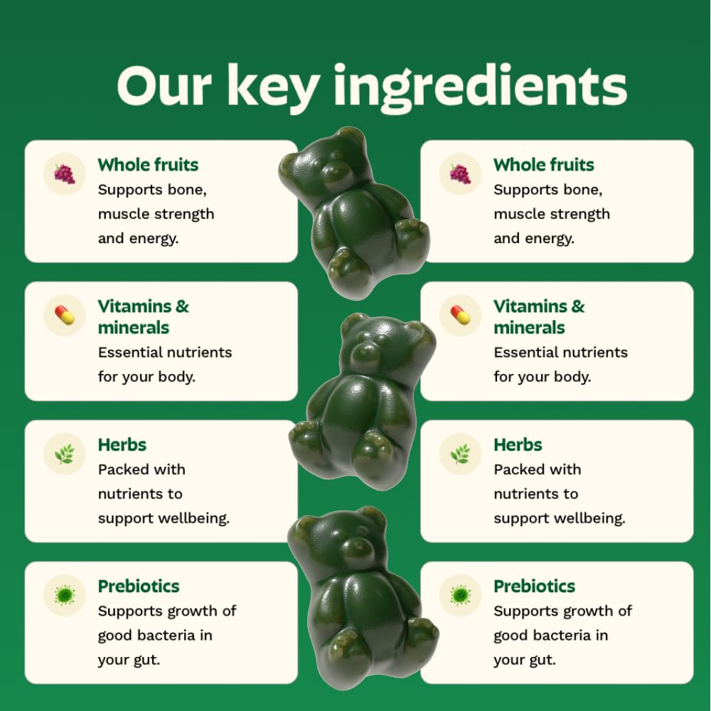 Grüns spirulina and chlorella ingredients visual highlighting plant-based nutrients.