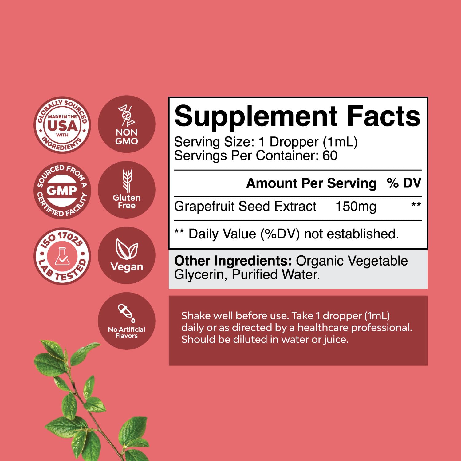 GSE Grapefruit Seed Extract label highlighting bioflavonoids and polyphenols