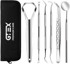 GTEX dental tools set with dental scraper, pick, mirror, and tongue cleaner