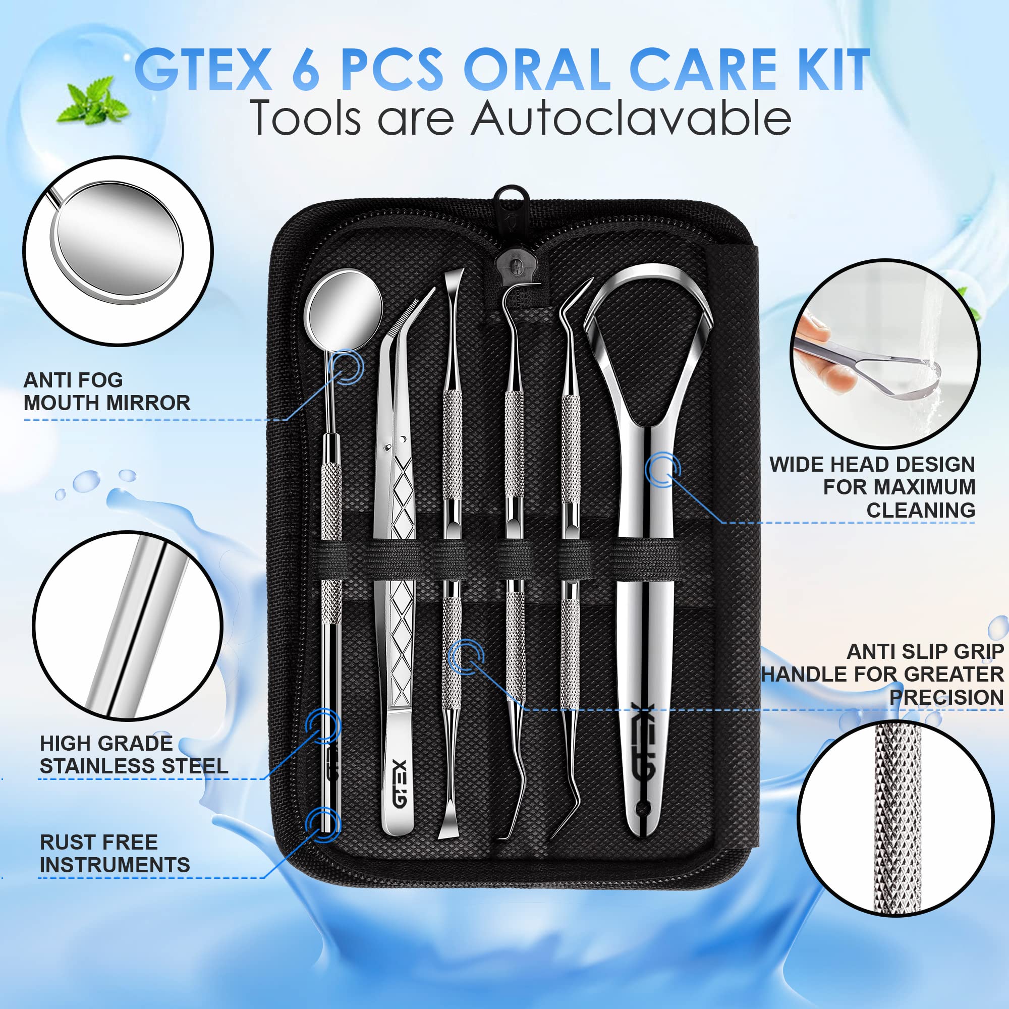 Close-up of dental picks and plaque remover tools