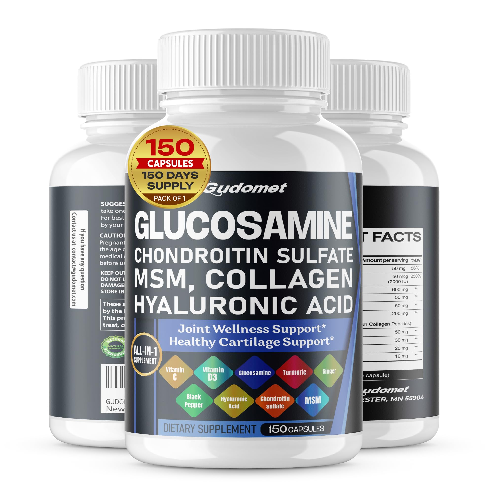 GUDOMET bottle showing 150 capsules and USA labeling