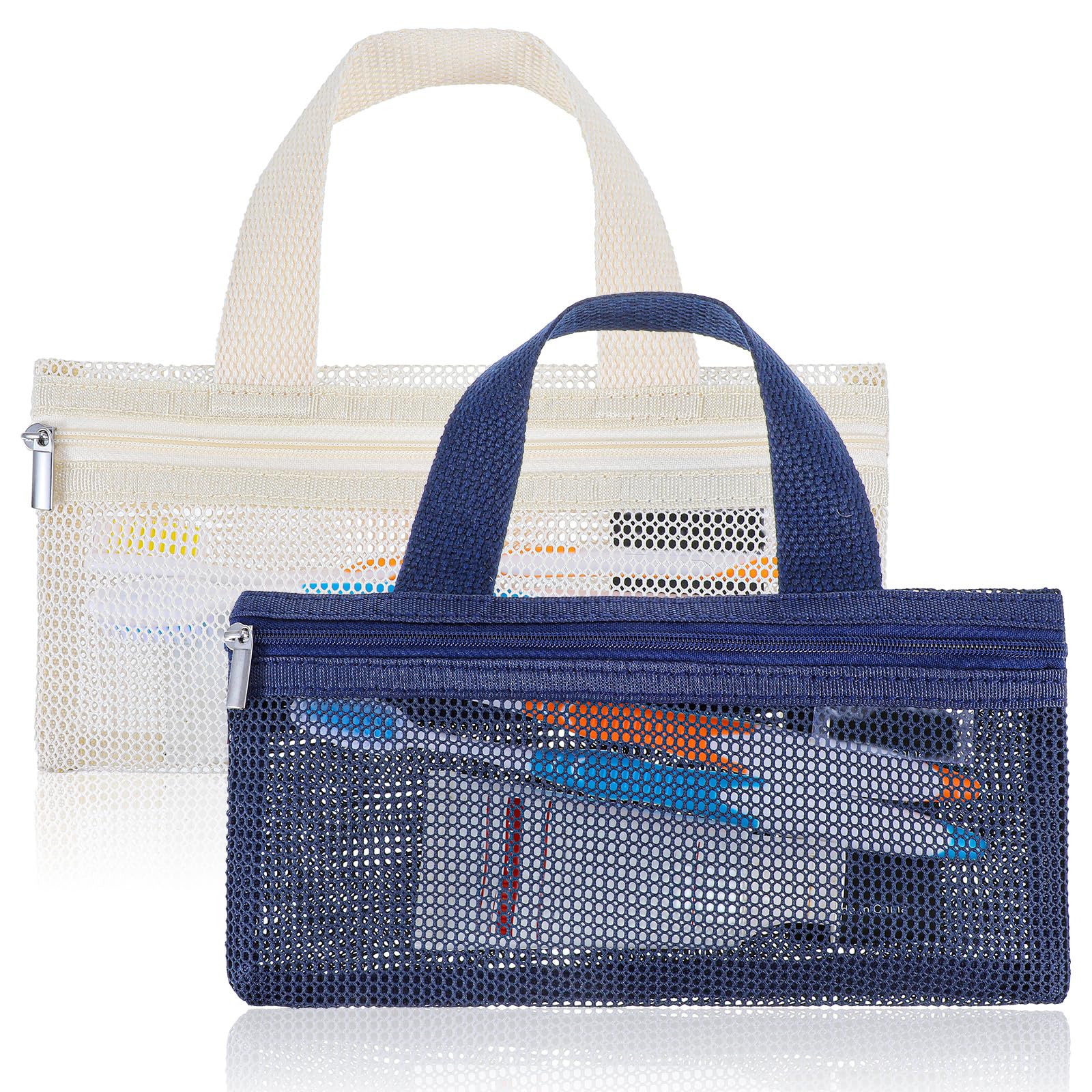 Guduling 2 Pcs Toothbrush Bags in white and navy with zipper