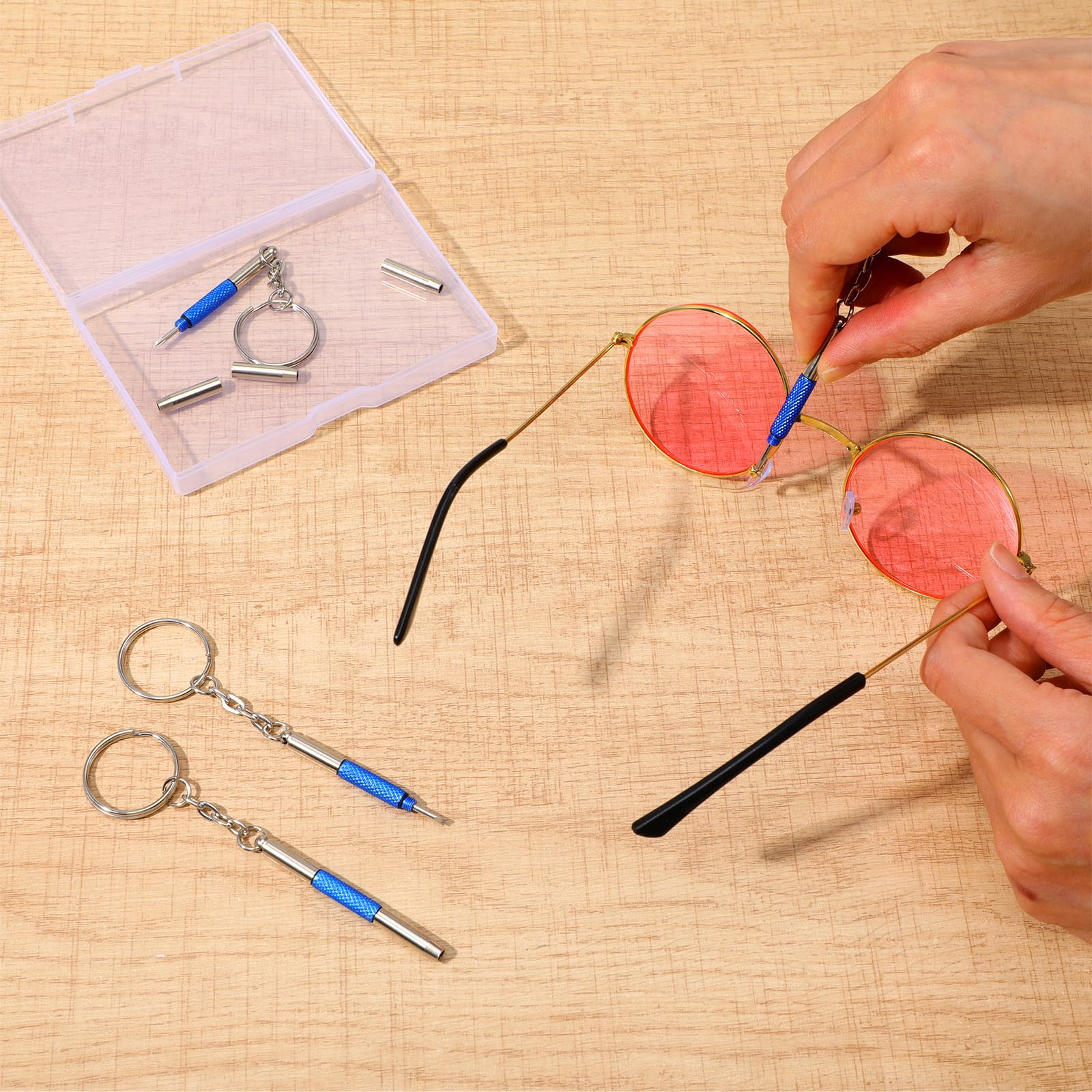 Close-up of 3-in-1 screwdriver heads: flat, Phillips, hex