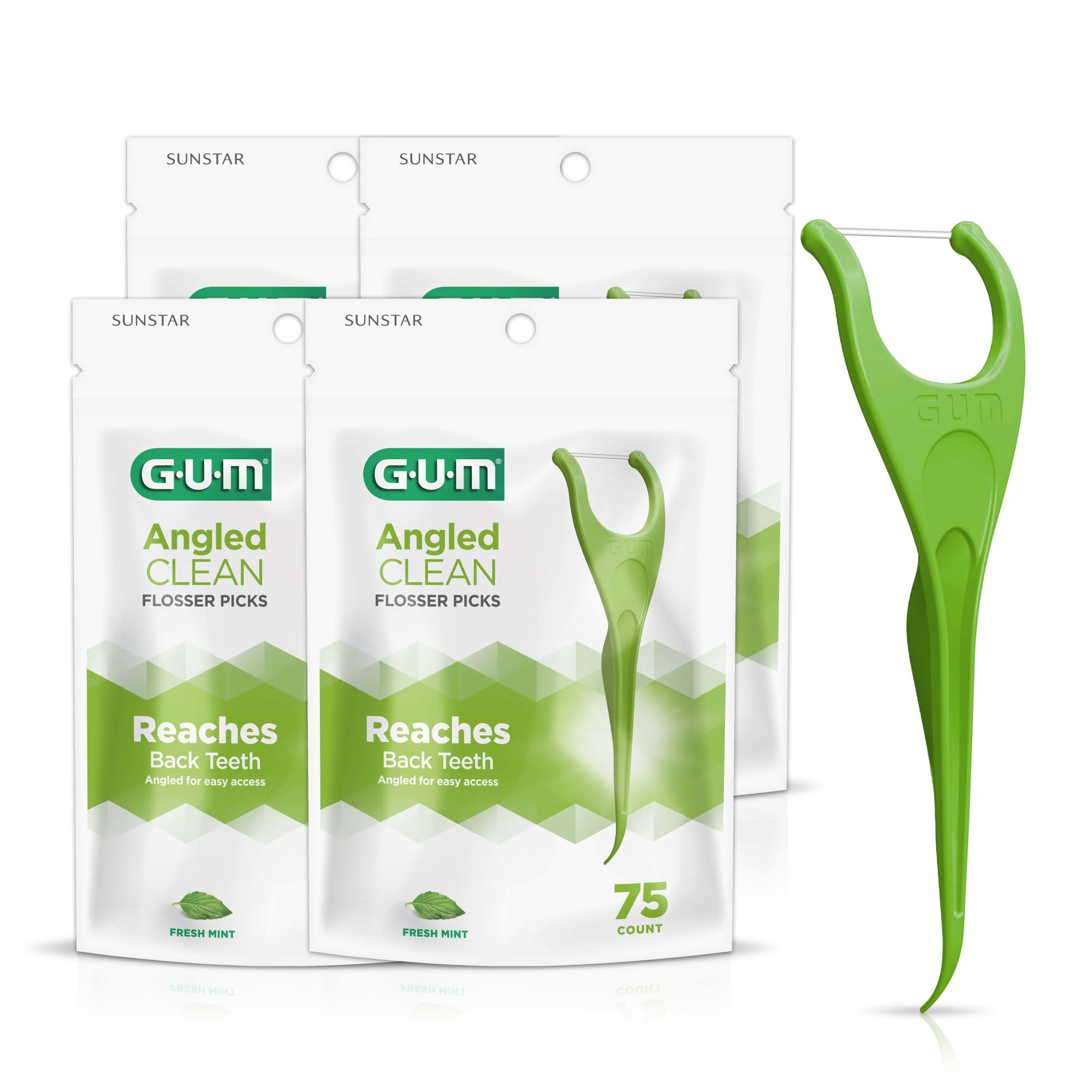 GUM Angled Floss Picks 75-count 4-pack box front