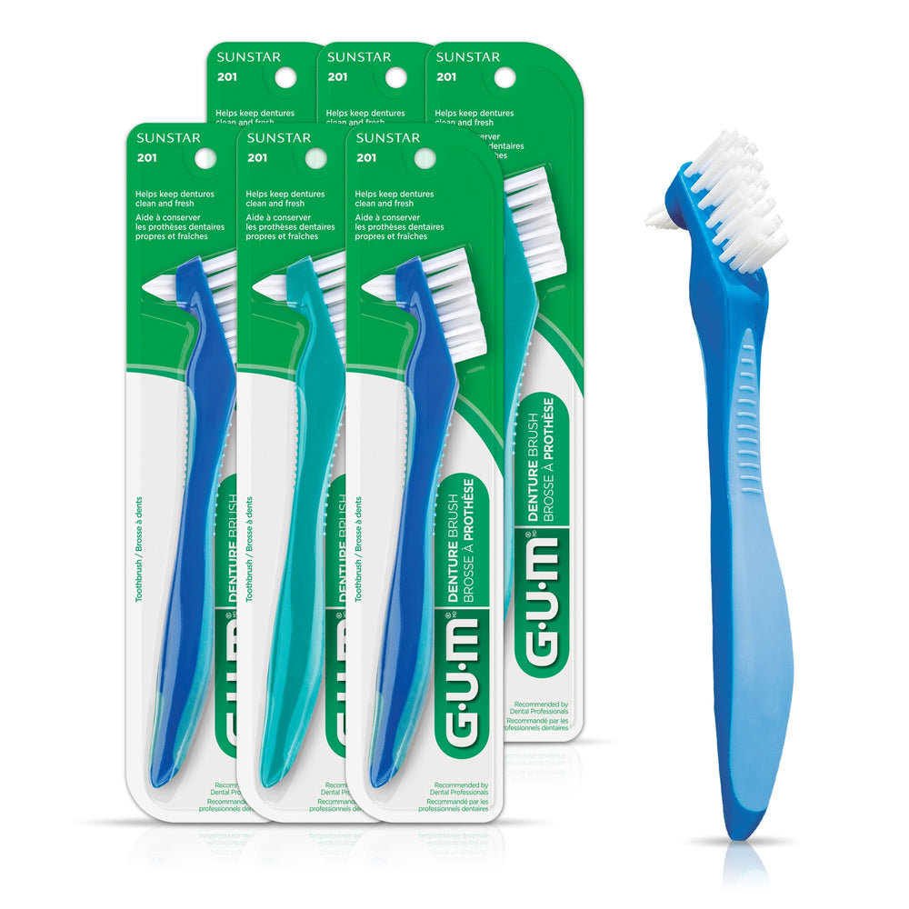 GUM Denture Brush with dual heads (flat and tufted)