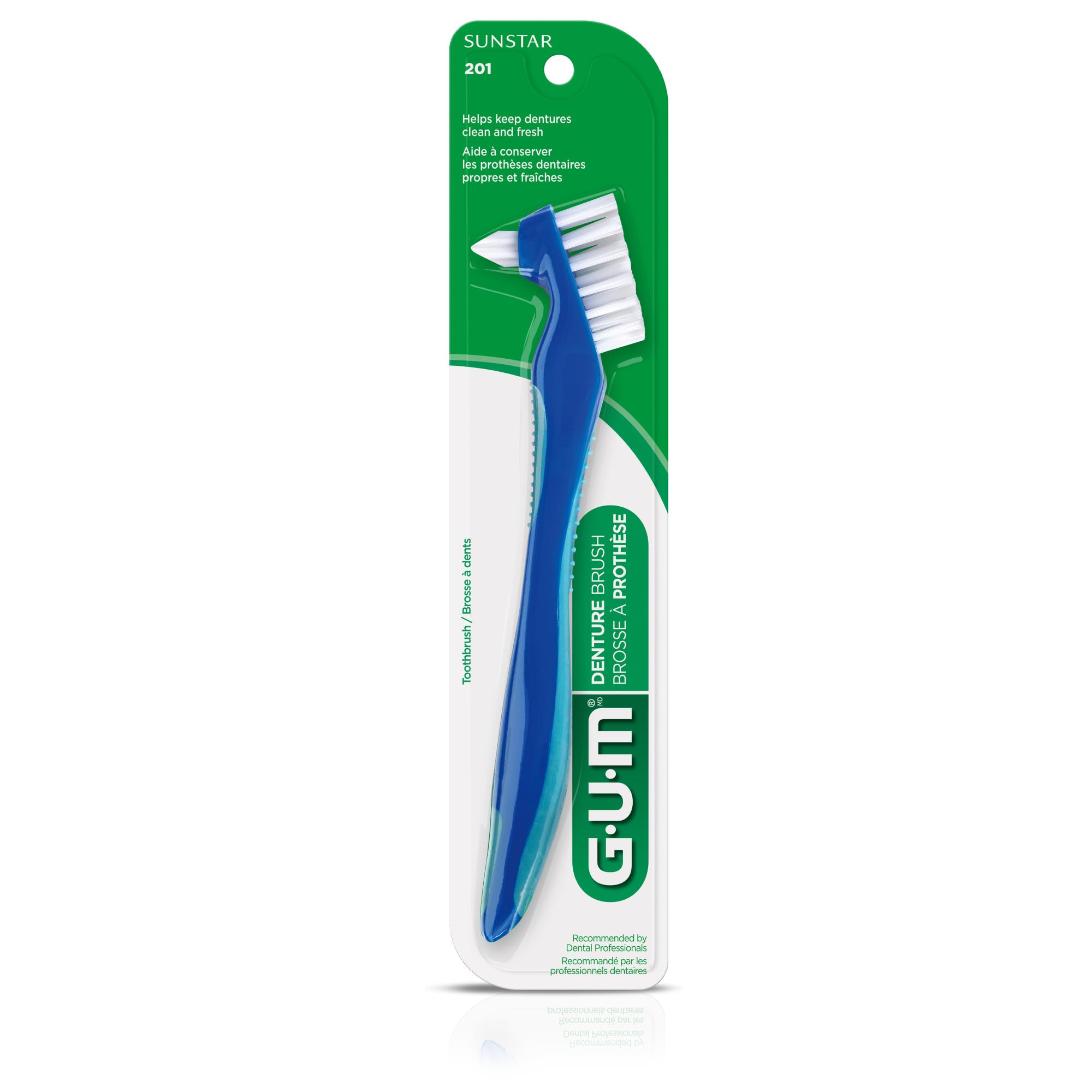 Dual-head denture brush included in pack of 2