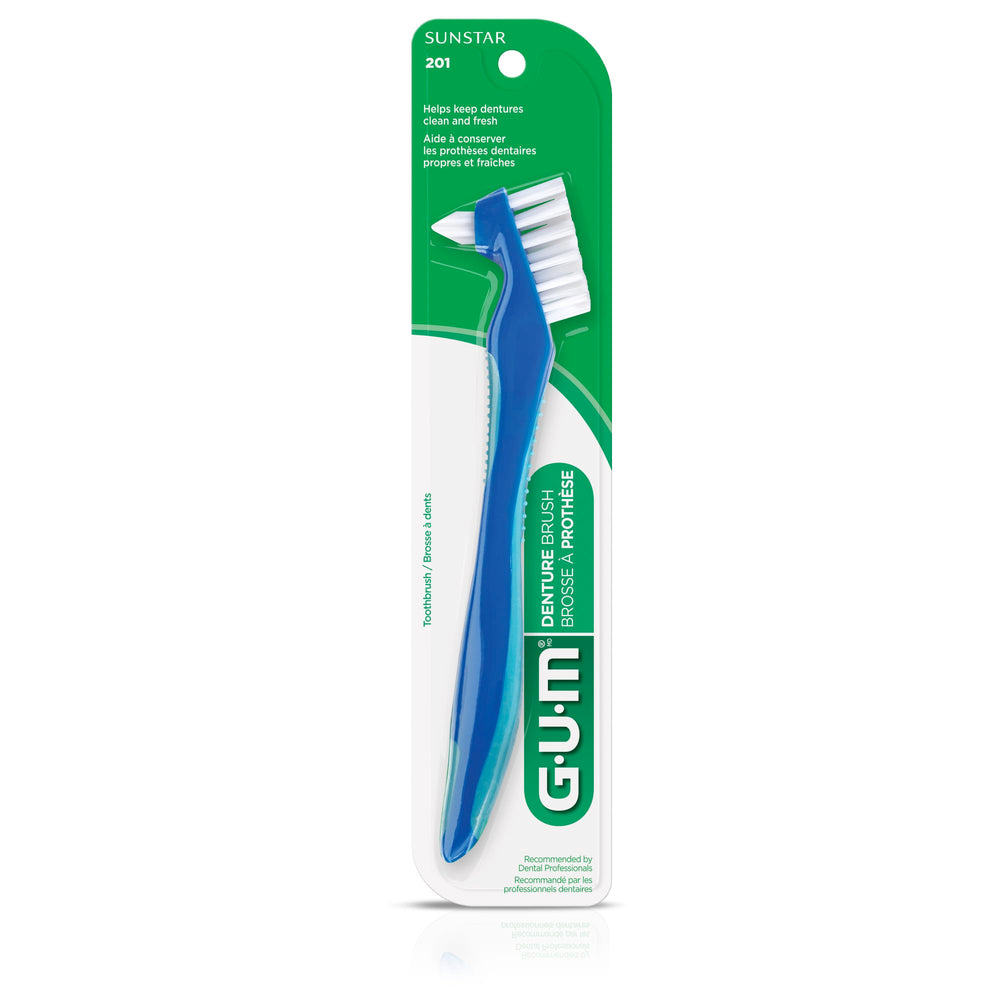 Dual-head denture brush included in pack of 2