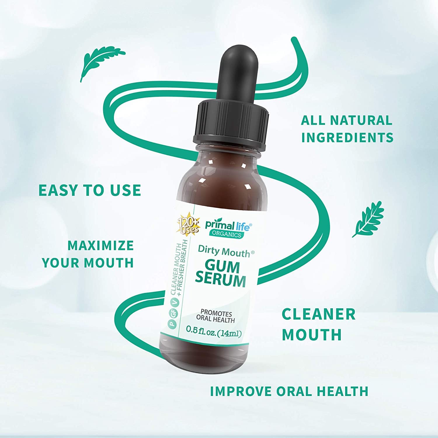 Close-up of Dirty Mouth Gum Serum bottle