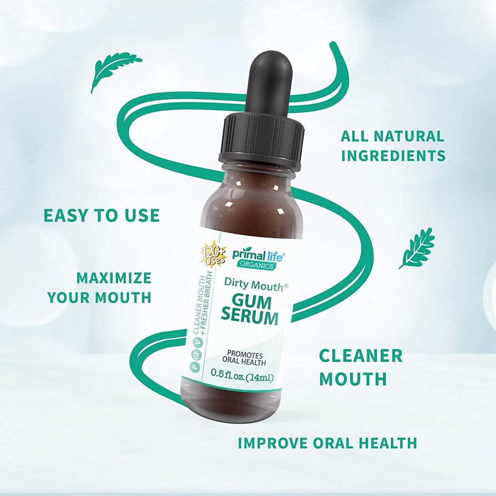 Close-up of Dirty Mouth Gum Serum bottle