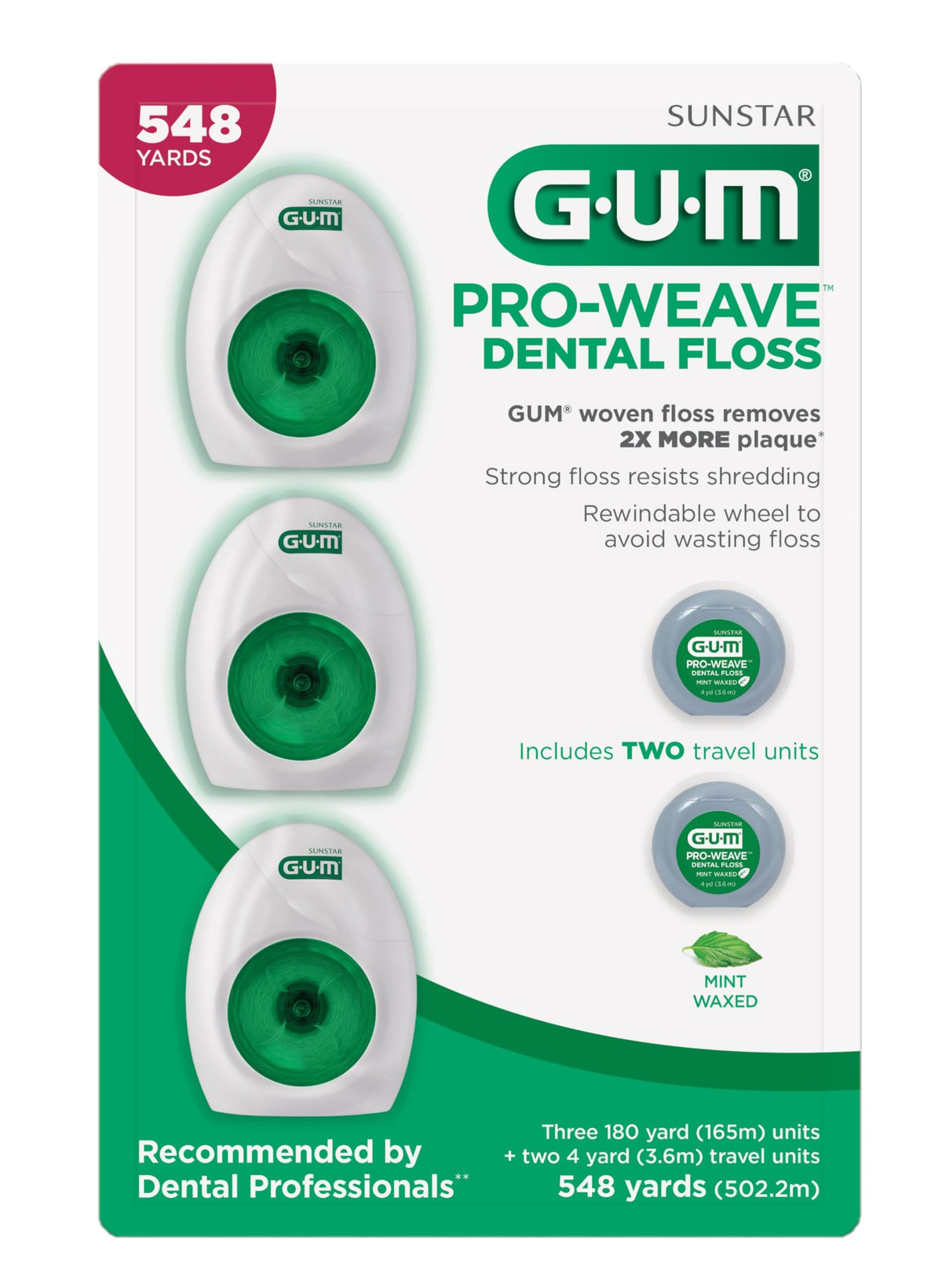 GUM Pro-Weave Woven Dental Floss 3-count package with mint flavor