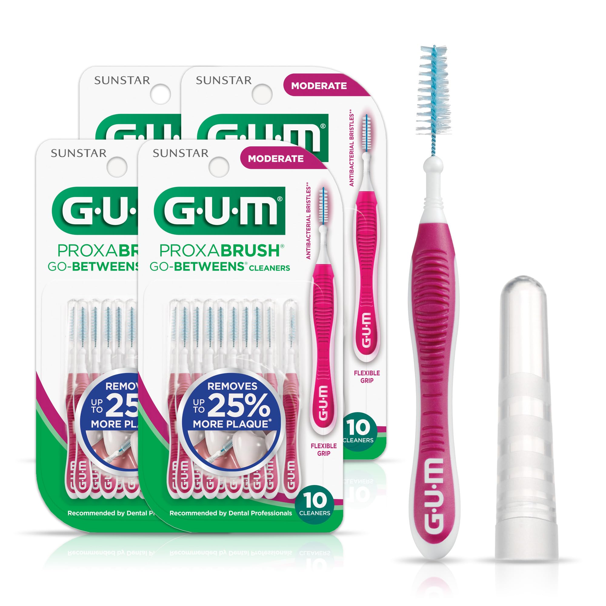 GUM Proxabrush Go-Betweens moderate interdental cleaner between teeth close-up