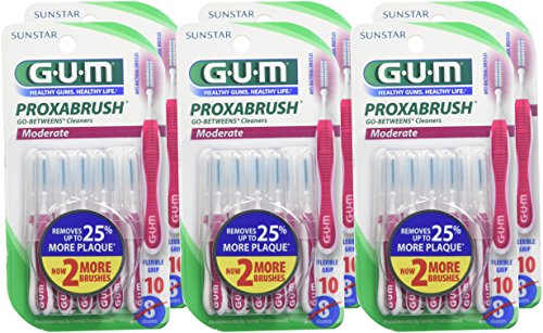 Gum Proxabrush Go-Betweens packaging and 6-pack display with 10-count units