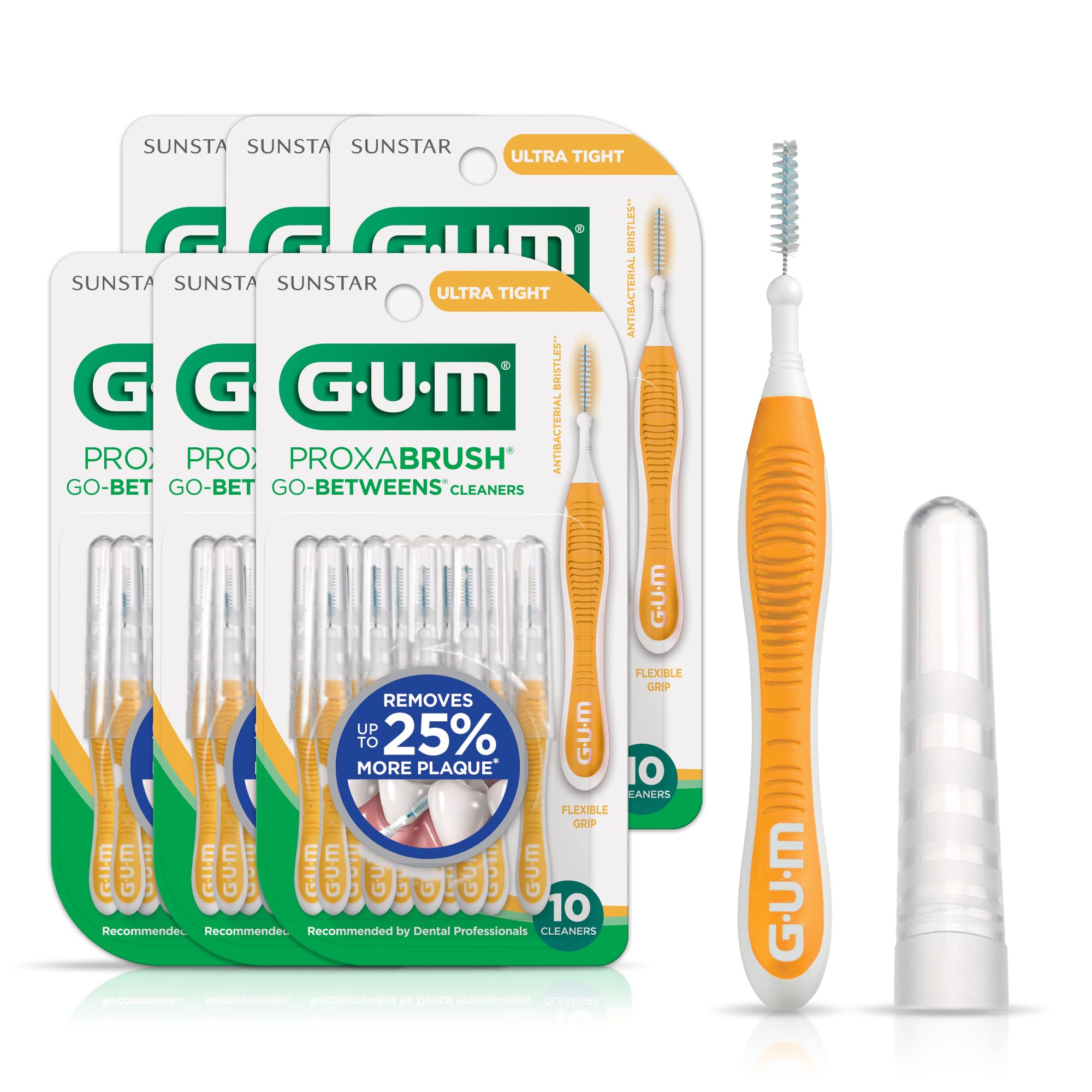 Close-up of GUM Proxabrush Go-Betweens Ultra Tight interdental brush with soft bristles