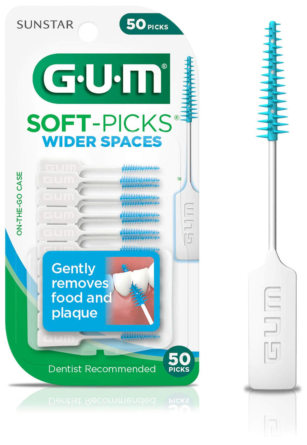 GUM Soft-Picks Wider Spaces dental picks with a carry case for easy cleaning between teeth.