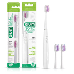 GUM Sonic Powered Toothbrush bundle in white with 1 handle and 2 refills