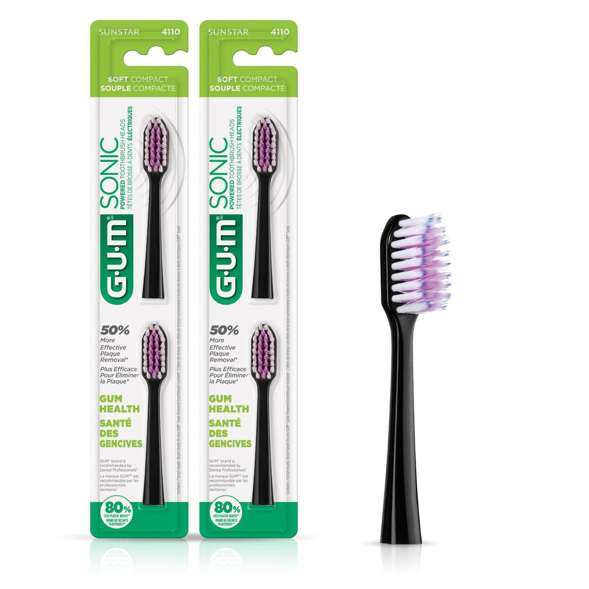 GUM Sonic Powered Toothbrush Refills Black 2ct - front view