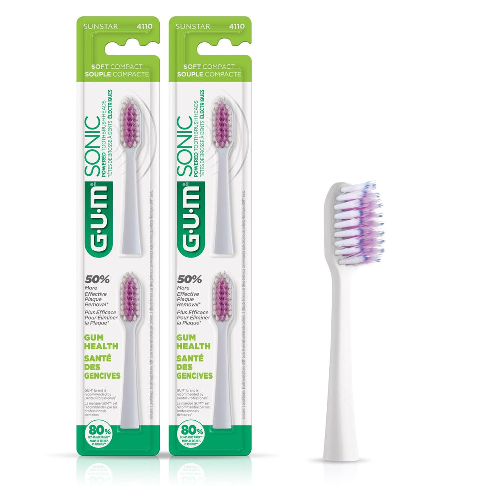 GUM Sonic Powered Toothbrush refills white 2-count packaging