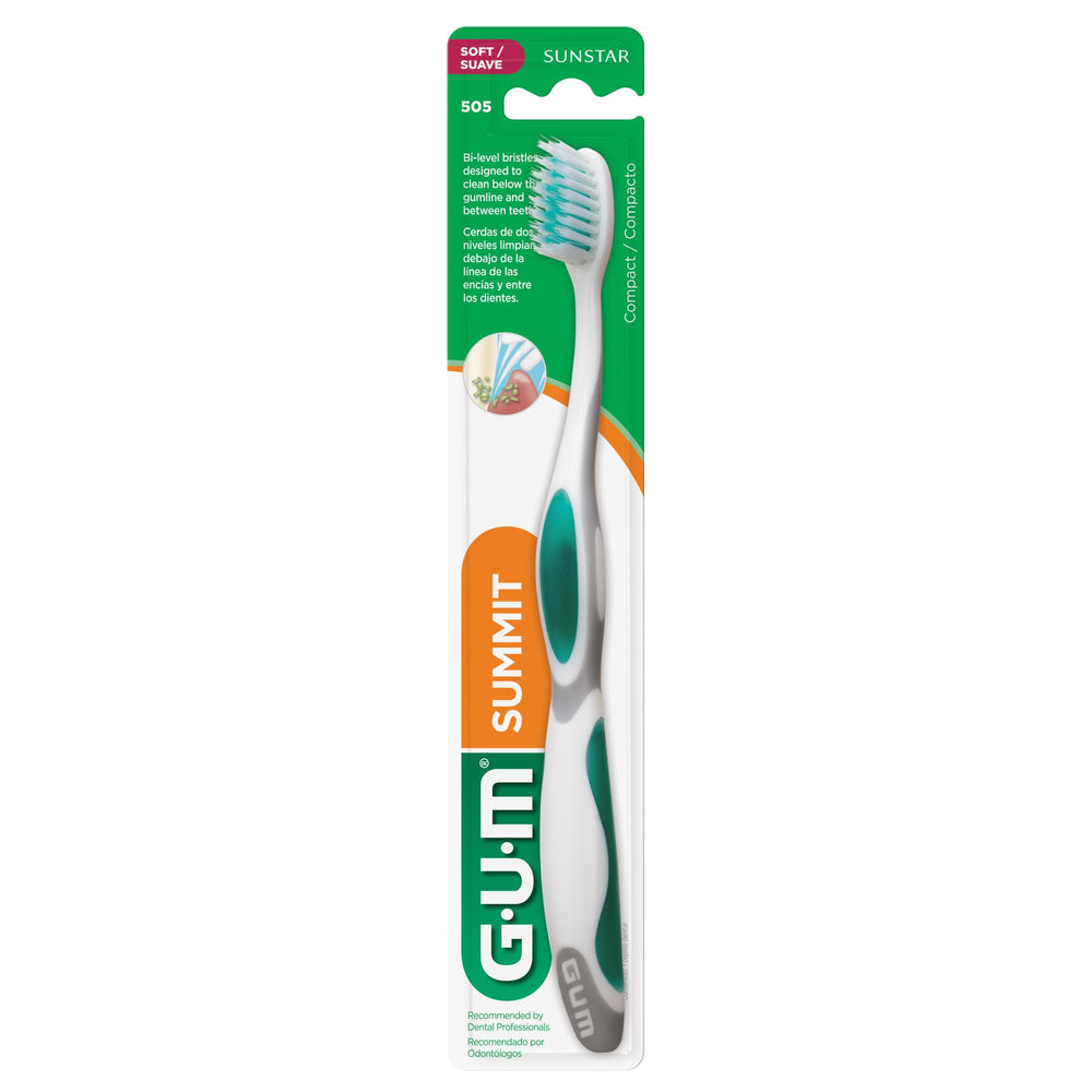 Individual Summit+ toothbrush highlighting ergonomic handle and bristles